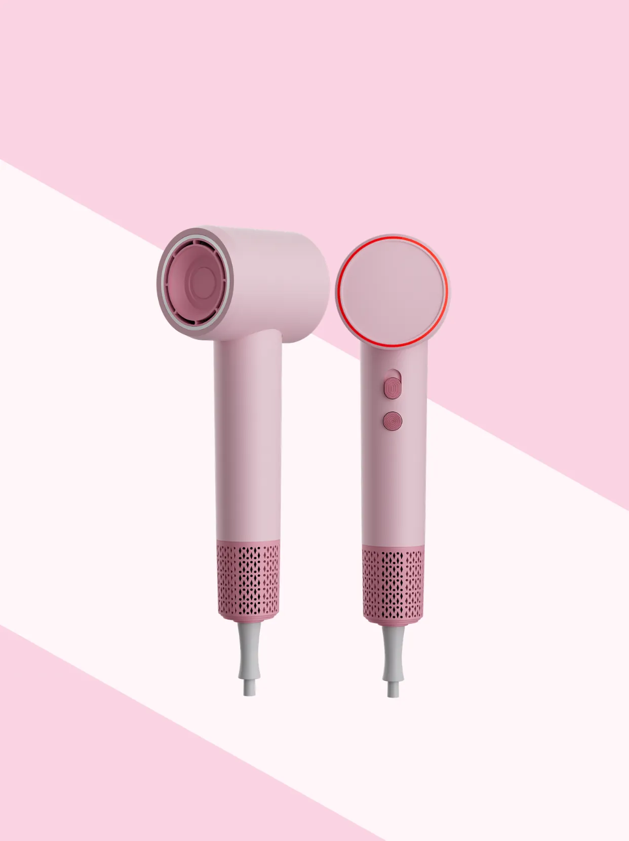 EJanMay hair dryer front and back views, custom housing colors available