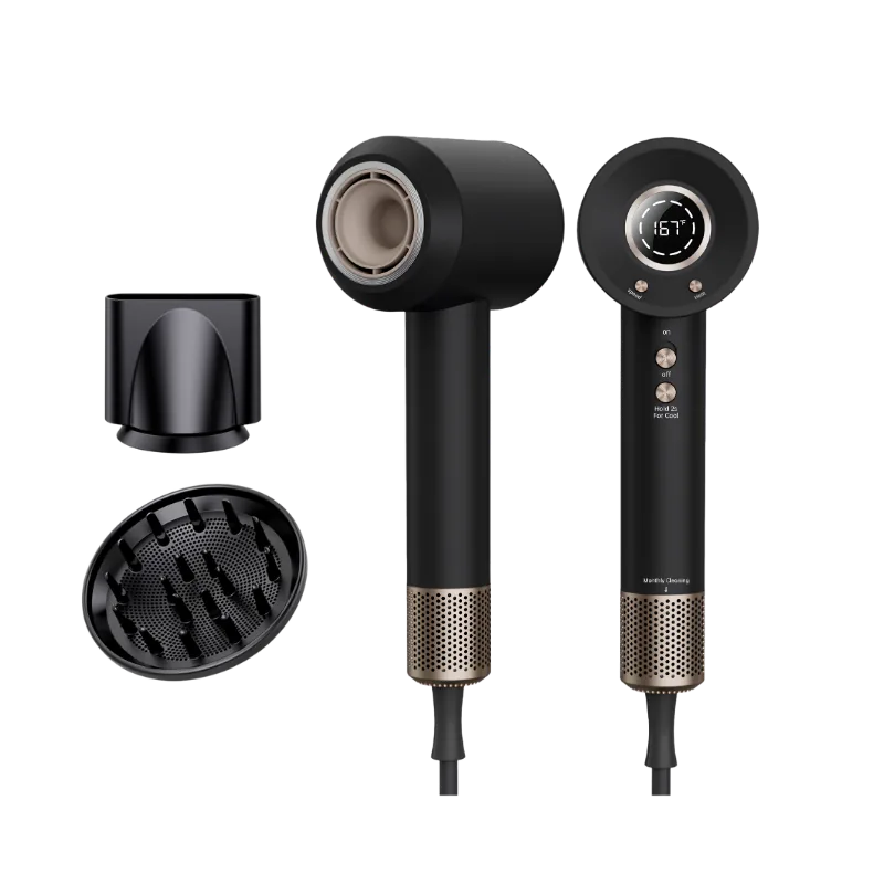 EJanMay M2 Salon professional hair dryer in matte black with 3.3 m cord and styling nozzles